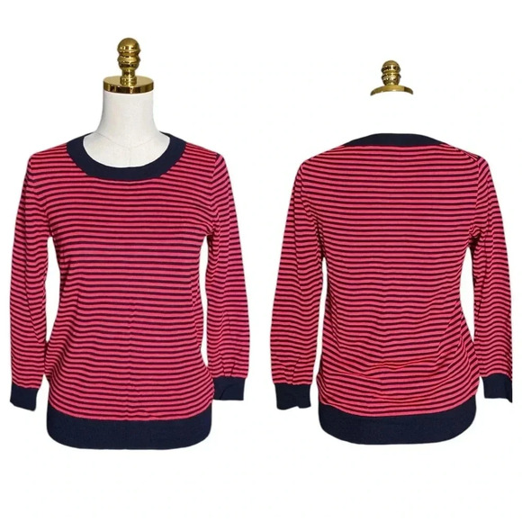 J CREW | Navy & Red Striped Crewneck 100% Merino Wool Knit Sweater Size S - Picture 4 of 10